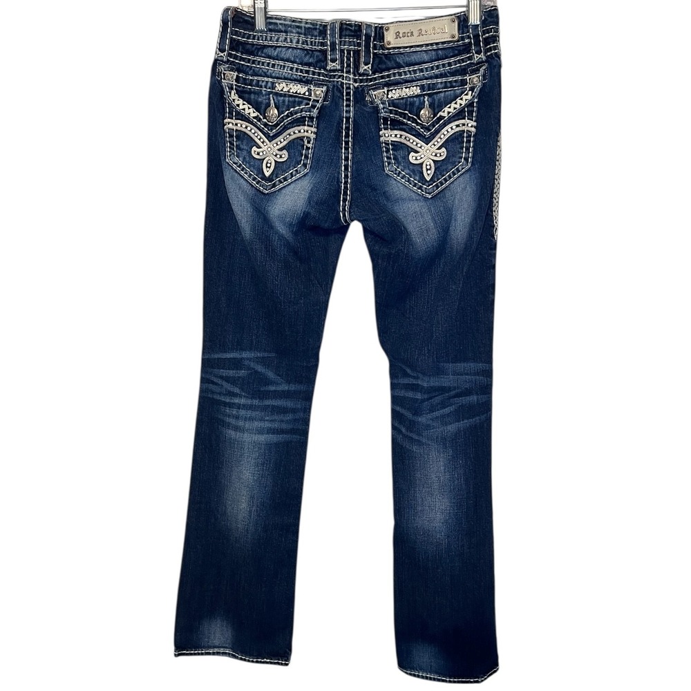 Rock Revival Bootcut Jeans Women's 29 Thick Stitch Bling Western Rodeo Denim - Picture 3 of 16